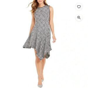 Taylor Women's Plaid Asymmetrical Hem A Line Dress White Size 8